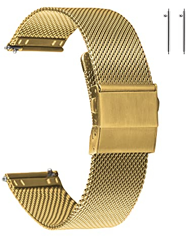 EACHE Edelstahl Mesh Uhrenarmband für Damen Schnellverschluss Mesh Uhrenarmbänder 14mm Gold