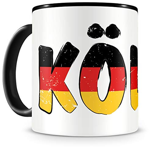 Samunshi® Köln Tasse mit Spruch Köln Deutschland Geschenk für Mann Frau Kaffeetasse groß Lustige Tassen zum Geburtstag schwarz Keramik 300ml