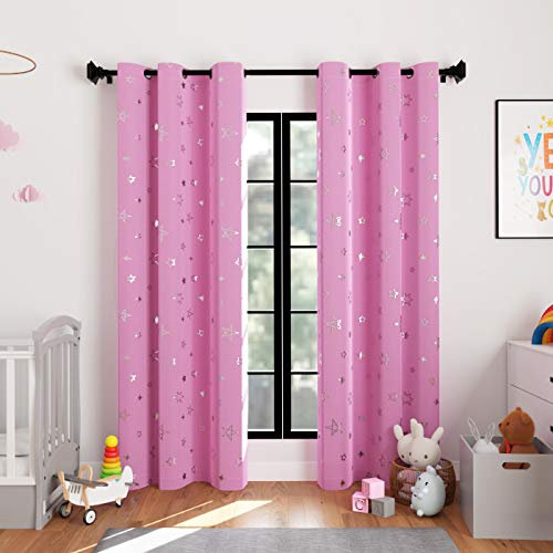 Encasa XO Gedruckte Blackout -Vorhänge 113x213 cm, 2 Pcs | Silberfolie Star Pink Design I Raumverdunkelung - Blöcke 85% Licht | Schall- und Hitzereduzierung für Schlafzimmer ich Waschbar