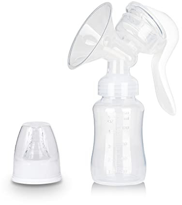 kidoo - Extractor de Leche Manual + Biberón 150 ml, Sacaleches de Alta Succión, Compacto e Intuitivo, Sin BPA, Almohadilla Cómoda, Fácil limpieza, Bajo Nivel de Ruido y Acople Seguro (Blanco)