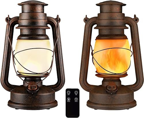 LED Lantern Vintage Storm Lantern Flickering Flame Two Modes Battery Powered Hurricane Lamps with Remote Control Waterproof for Indoor Room Outdoor Garden Camping Yard Patio Porch 2 Pack Copper
