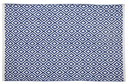 Teppich, handgewebt, Baumwolle, 60 x 90 cm, Blau
