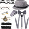 1920er Jahre Roaring Retro Alter Mann Kostüm für Erwachsene Zubehör Set Gangster Hut Krawatte Taschenuhr Hosenträger Brille Bart Krawattenklammer (Grau, Einfacher Stil)