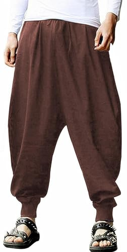 AITFINEISM Men's Drawstring Casual Hippie Harem Pants Loose Drop Crotch Trousers