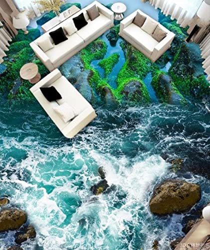 Pvc-Bodenbelag-Rolle Pvc-Selbstklebende 3D Berg Pflanze Ozean Rutschfeste Wasserdichte Foto Selbstklebende Boden Wandbild Aufkleber Tapete Wandbild Wanddruck,250X175Cm Dasserdichte Abnehmbare Boden