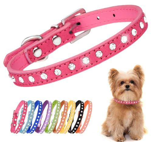 Collier pour Chiot Petit Chien Chat avec Luxe Strass Fantaisie Diamant Paillette Cristal, Rose Vif XS