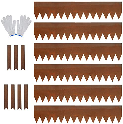 JonesHouseDeco Lot de 6 bordures de pelouse en acier Cor-Ten pré-rouillé de 20 cm de hauteur – Bordure décorative corten robuste de calibre 14 (6 m de longueur totale) avec 7 clips et gants