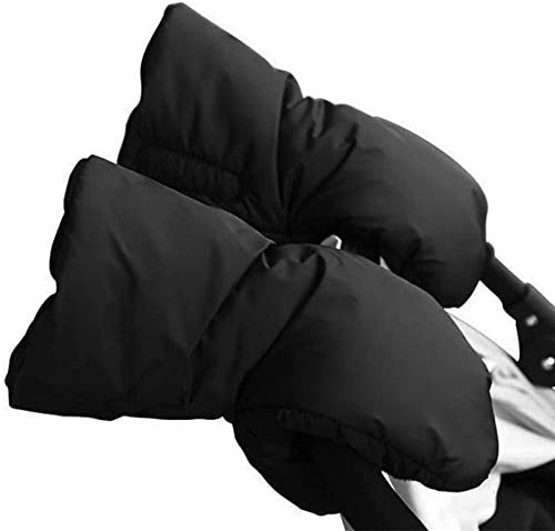 Stroller Universal Fleece Hand Muff Baby Carriage Handle Handmuff Hand Gloves Winter Thicker Warm Hand Warmer Windproof Anti-Freeze Hand Cover for All Pushchair and Buggy, Stroller Accessories (Black)