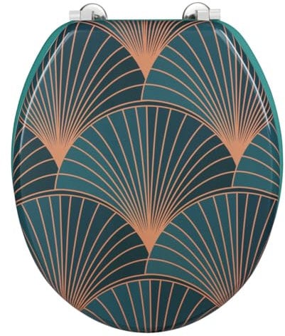 Wenko Sedile Wc Aira in Mdf, Certificato Fsc, con Fissaggio Pesante in Acciaio Inossidabile e Coperchio con Motivo Geometrico in Stile Art Deco, (L X P): 35,5 X 42,5 Cm, Disponibile in Vari Colori