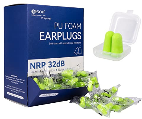 Dison 200Pairs Foam Ear Plugs for Sleeping,32dB,Green