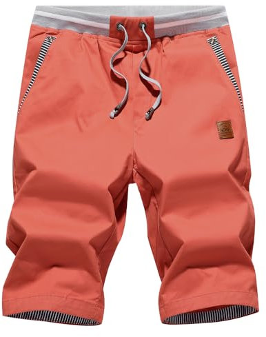 Tansozer Kurze Hosen Herren Shorts Herren Sommer Chino Gummizug Orange Rot XL