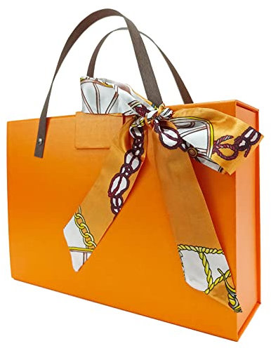 Visondeco Orange Gift Box - 11x7.6x3.5 Inches, Magnetic, Reusable, Wedding & Birthday Gift Box with Lids and Handles