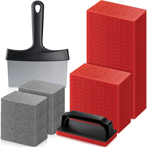 Lallisa 48-teiliges Grill-Reinigungs-Set, robustes Grillreiniger-Set enthält 6 Grillsteine, 40 Stück Grillbürsten-Reinigungspads mit Griff, flache Oberseite, leicht zu entfernen