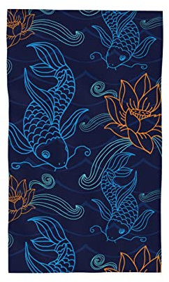 Lsjuee Orientalische Koi-Fisch-Tücher, Handtücher, Küchentücher für Bad, Badezimmer, Fitnessstudio, Kochen, Backen, Gesicht, Waschlappen, 27,5 x 16 Zoll