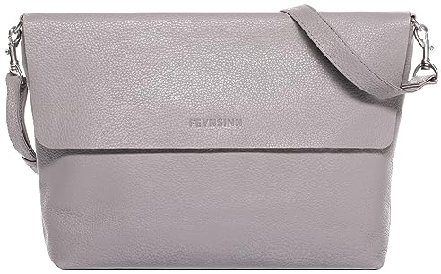 FEYNSINN große Schultertasche echt Leder - Handtasche Liva - Umhängetasche Damentasche mit Schultergurt - Ledertasche Damen grau handgefertigt