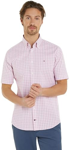 Tommy Hilfiger Chemise Homme Manches Courtes, Multicolore (Optic White / Pink Crystal / Multi), 45