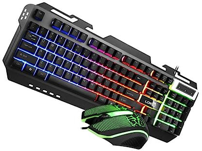 CORHAD 828 Metal Backlit Keyboard Mouse Wired Keyboard and Mouse Set Ergonomic Design for Use