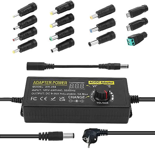 108W Universal Einstellbares Netzteil Adapter 100V-240V AC to DC 9V-36V 3A Konverter Netzteil,Einstellbarer Netzadapter mit 14 Tipps & Polaritätskabel-3A Max