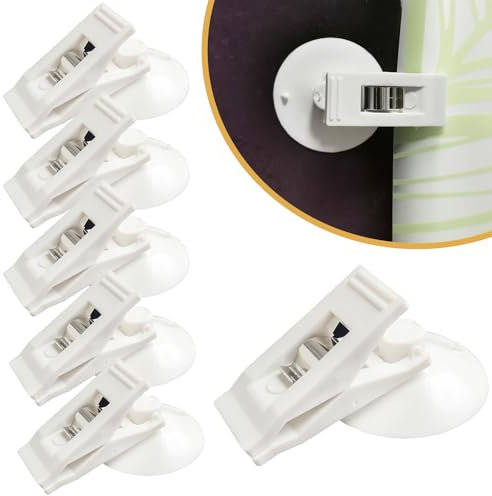 Lot de 6 clips de rideau de douche avec ventouse pour éviter les éclaboussures d'eau, protection coupe-vent | Il suffit d'appuyer sur le mur | Blanc
