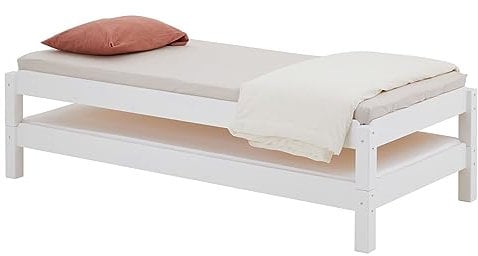 IDIMEX Stapelbett RINO 90x200 cm 2er Set in weiß aus Kiefer Massivholz, Kinderbett mit Gästebett aus massivem Holz, platzsparendes Stapelliege Massivholzbett