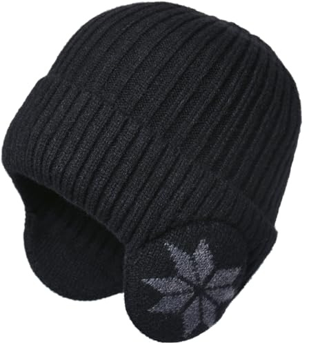 Malaxlx Bonnet d'hiver en Tricot pour Homme Femme avec Cache Oreille Bonnet Hiver Chaud Doublé en Polaire épais Bonnet de Ski
