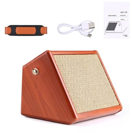 HUIOP AC-15 Amplificatore per chitarra acustica portatile da 15 W Altoparlante BT con ingresso microfono Supporta volume Controllo acuti e bassi Effetto riverbero Batteria ricaricabile incorporata
