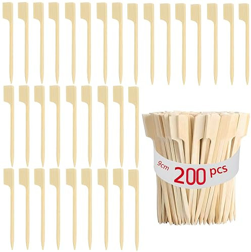 Brochettes De Bambou Barbecue,200 Pièces Pique a Brochette Bambou Brochettes Plates en Bois pour Grillades, Cocktails, Barbecues, Collations, Fruit (200PCS 9CM)