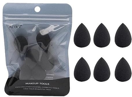6Pcs Mini Makeup Sponge, Black Small Beauty Sponge Blender Set for Foundation, Powder, Concealer Highlight,and Eye Shadow Makeup Blenders and Sponges