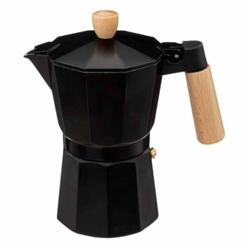 KLAUSS StoveTop Coffee Maker 300 ml 6 Espresso Cup Gas Hob Italian Percolator Italian Espresso Maker Black Wood Handel