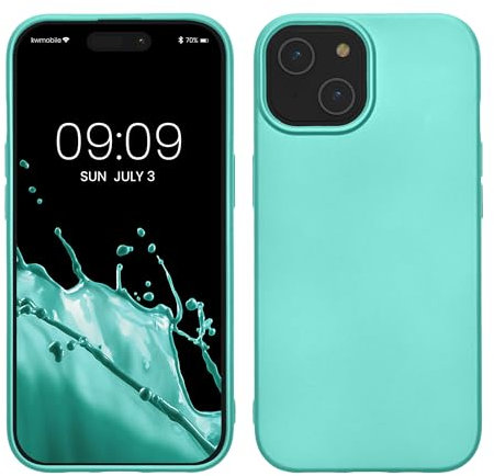 kwmobile Case kompatibel mit Apple iPhone 15 Hülle - Schutzhülle aus Silikon metallisch schimmernd - Handyhülle Metallic Türkis