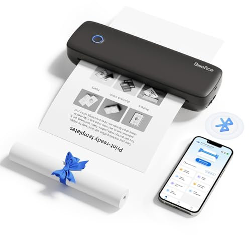 Bisofice 300dpi Mobiler A4 Drucker für Unterwegs - Thermodrucker Tragbar Bluetooth - Unterstützt 2''/3''/4''/8'' Thermopapier, Kompatibel mit Android/iOS/Win/Mac