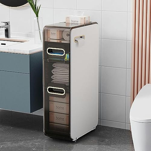 Badezimmer-Bodenschrank mit transparenten Schubladen, schmaler, schlanker und hoher, beweglicher Handtuchhalter, seitlich unabhängiges Rollgerät, für kleine Lücken in der Küche, Wäscherei, W