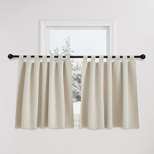 PONY DANCE Tende Corte Termiche Isolanti Oscuranti per Camera da Letto 2 Pezzi 140x120 CM Tenda Oscurante Finestra Cucina con Passanti per Finestre Piccole, Beige Chiaro
