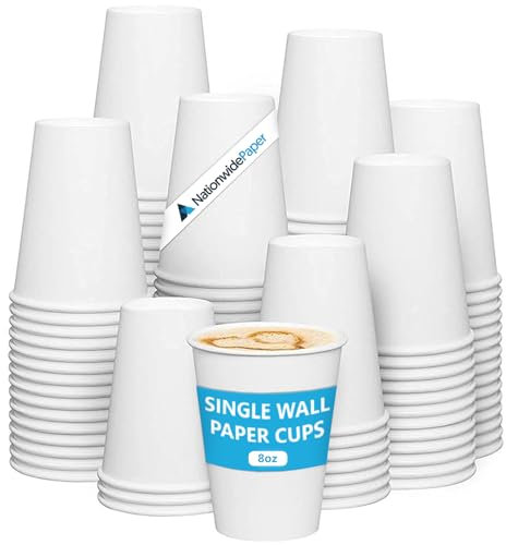 Nationwide Paper 100 x 8oz Disposable Single Wall White Paper Cups Without Lids, Hot & Cold Drinks Perfect for Your Home, Cafe, Work, Parties and Outdoors, 235ml