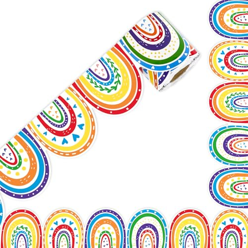 UNIIDECO 20 m Pinnwand-Bordüre, Regenbogen-Pinnwand-Dekorationen, gewellte Bordüre, gerollte Bordüren, Klassenzimmer, Bulletin für Schulanfang, Büro, Klassenzimmer, Dekoration