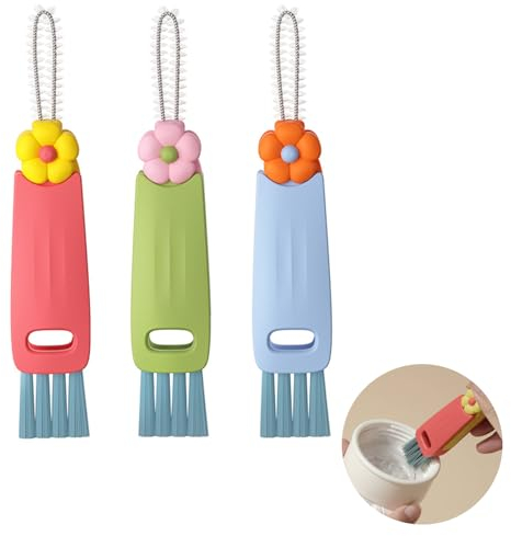 3 Pièces Brosse de Nettoyage Multifonctionnelle 3 en 1, pour Couvercle de Tasse, Bouteilles d'eau, Clavier