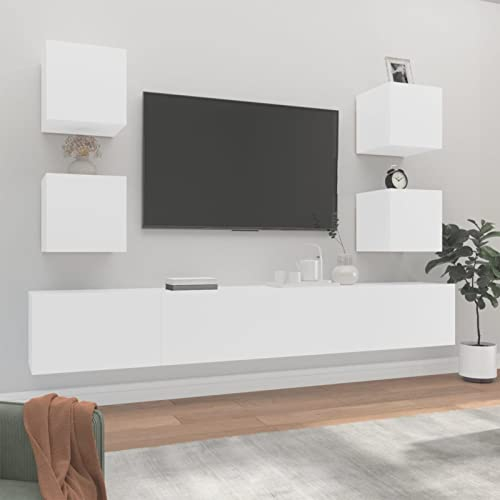 SECOLI TV Schrank hängend TV Board hängend TV lowboard fernsehschrank Hängeschrank Hängeboard Wohnwand Wohnwand Wohnzimmer-Weiß-6-tlg