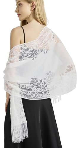 vimate Weißer Spitzenschal-Schal-Sommer Damen dünner Schal Wrap Kopftuch für Frauen Hochzeit Braut Brautjungfer Gast Kleid (DE-Style 1-Weiß)