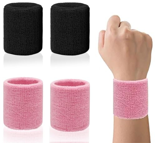 LAKJUOZ 4 Pièces Poignet Eponge, Bandeau Poignet Sport Bracelet Éponge Poignet Serre Poignet Tennis Sweatband Poignet Bandeau Transpiration Poignet Brassard En Coton Absorbant Pour Gym Running Basket
