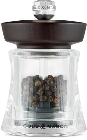 Cole & Mason Holborn Acrylic Pepper Mill - Compact Hand Grinder - Acrylic Kitchen Tool with Adjustable Grind Setting - Easy-to-Clean Grinder with Premium Design - Chocolate Pepper Mill, 3.75