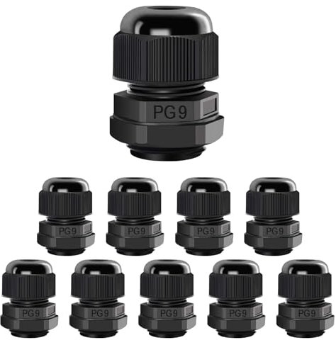 LeMotech 10 Pack PG9 Cable Glands Waterproof Adjustable Cable Range 4-8mm Cord Connectors Nylon Joints with Gaskets, Black
