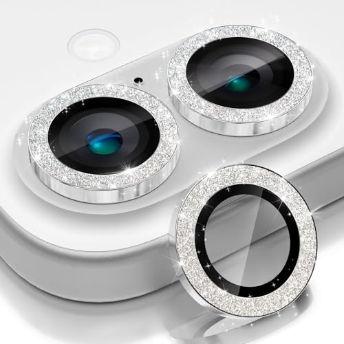 CloudVally per iPhone 16 e iPhone 16Plus Pellicola Fotocamera Bling, [Decorazione glitterata] Protettive In Vetro Temperato, Accessori 9H Anti-Graffio HD Chiaro,Bianco