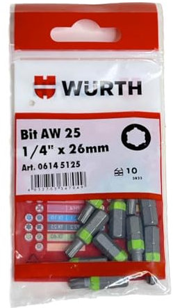 10x Würth AW25 Bit 1/4 Zoll x 26mm lang Bits AW 25 Antrieb Schrauben 06145125