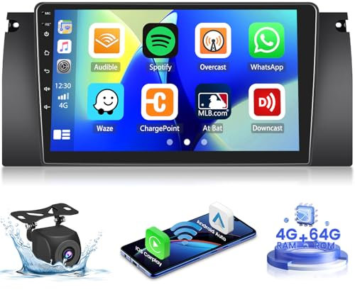 Hikity [4+64GB] Android 15 Autoradio CarPlay Android Auto Wireless für BMW E39 E53 M5 X5 1996-2007 Radio Bildschrim 9 Auto Radio Bluetooth, Mirror Link Rückfahrkamera Navi GPS DSP WiFi FM RDS SWC