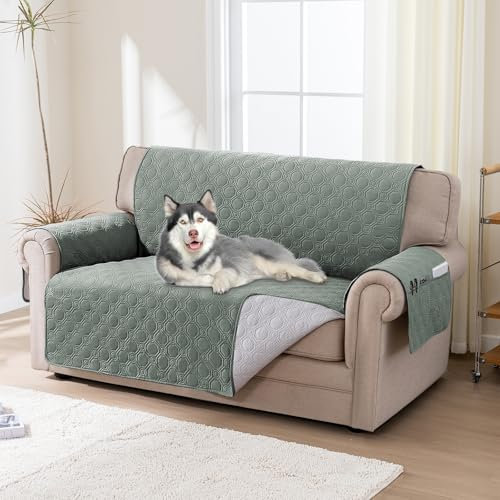 BellaHills Wasserdicht Sofaschoner, Sofa Schutz Abdeckung, Schonbezug, Sofabezug Rutschfes Sofaschoner Sitzfläche, 2 Sitzer (51x120cm), Lilienkissen