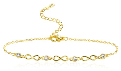 ALEXCRAFT Gold Armband für Damen - Unendlichkeit Silber Verstellbar Mit Zirkonia Infinity Schmuck Freundschafts Geschenke für Frauen und Mädchen 17+5cm