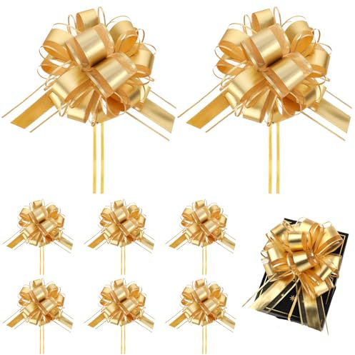 Große Geschenkschleife 12 Stück Geschenkschleife Groß 18 cm Golden Geschenkschleifen Ziehschleife Geschenk Schleife mit Ribbon Exquisit Geschenk Schleifen für Geschenk Dekoration Verpackung Hochzeit