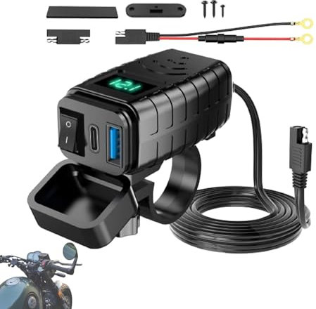 Cargador USB para teléfonos móviles de moto, cargador USB para moto, con interruptor de voltímetro de encendido/apagado, puerto USB, cargador rápido PD 3.0, conector de carga para motocicletas