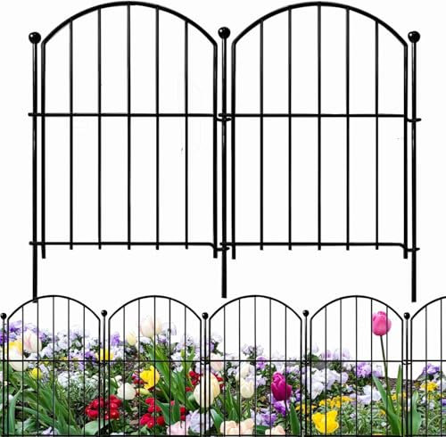 ANAMPION Valla de jardín, total 330cm largo x 43cm alto,10 elementos de valla metal,11 barras de fijación,Valla Decorativa de Jardín,para barrera animales,Exteriores,Flores,conejo,perro,patio(Arco)