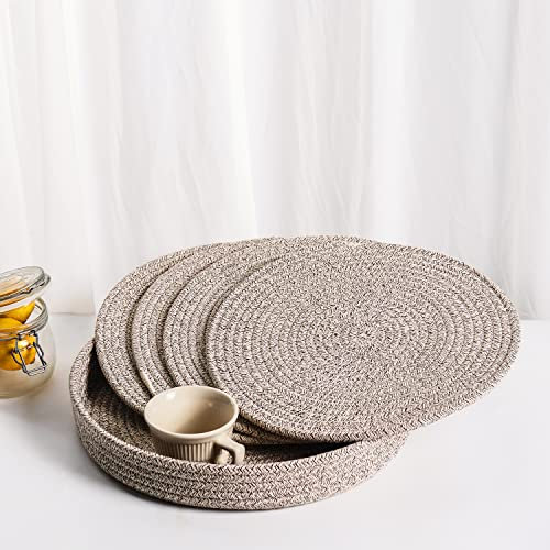 Art PineCone Round Placemats Set of 4, Brown placemat-Woven Cotton Rope Chargers for Dinner Plates, Non-Slip, Heat Resistant Table Decor, Boho Farmhouse Kitchen Decor(Brown mixed, 13-inch)